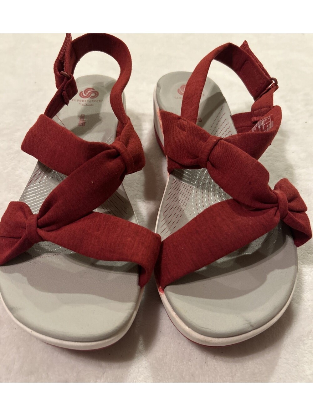Clarks CloudSteppers Sandals Women’s Size 12 W Wide Red White Arla Belle Comfort